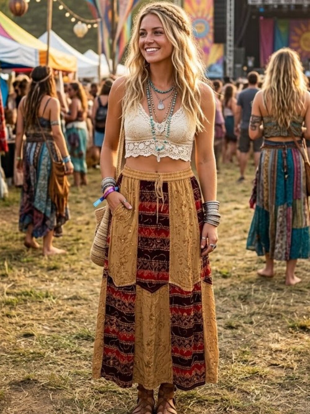 Just Cruising Free Size Vintage Boho Festival Full A-Line Maxi Skirt 5003